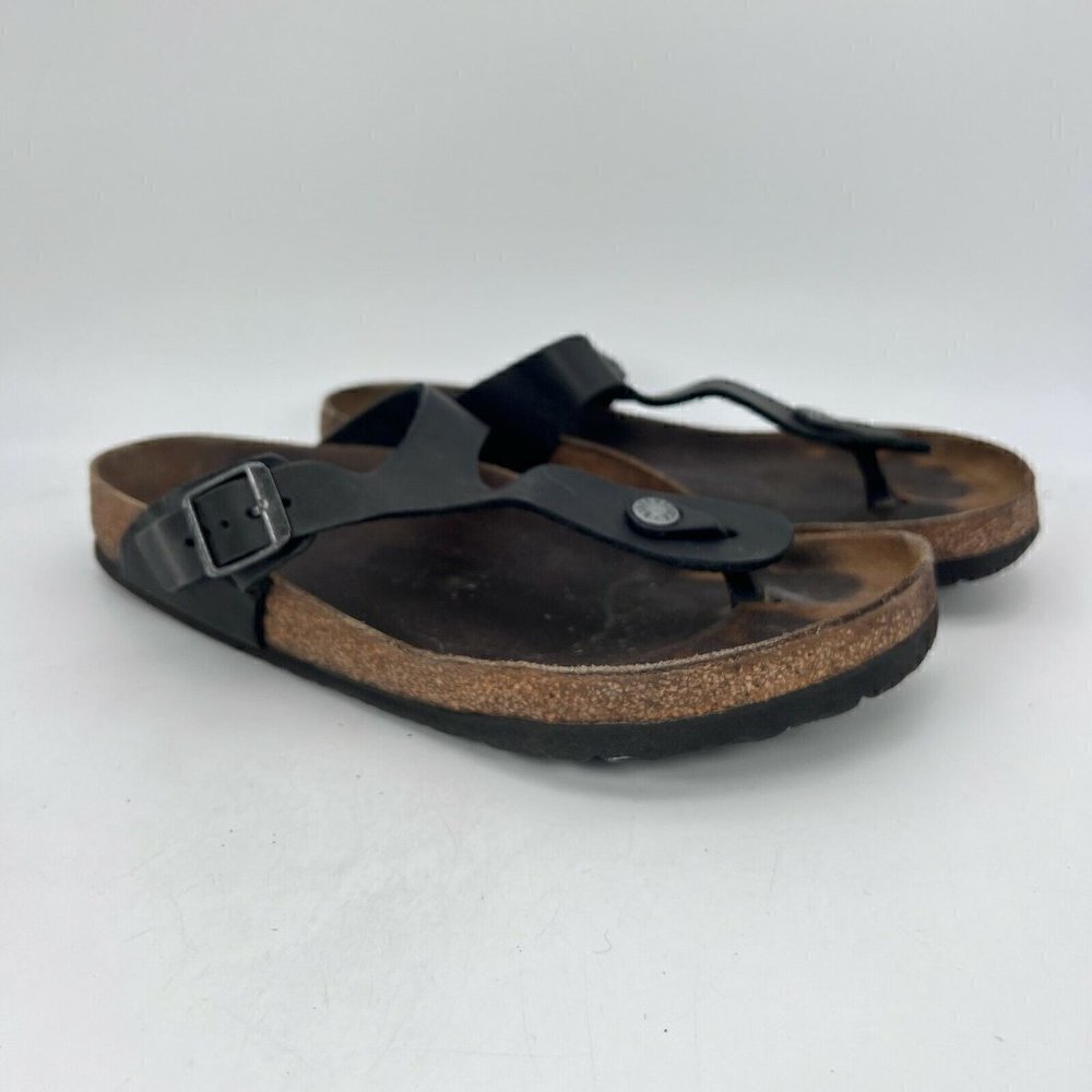 Birkenstock Gizeh Women Size 40 Black Birko-Flor T Strap Thong Leather Sandal - Picture 2 of 11
